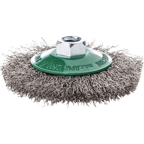 Brosse conique en fil d’acier inoxydable. 422367 ondulé Leßmann