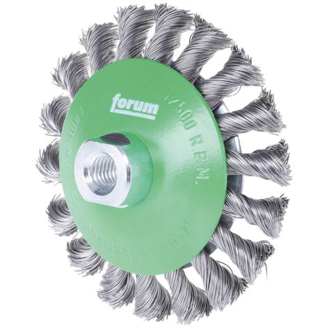Brosse conique inoxydable M14 115 x 0,35 mm nouée