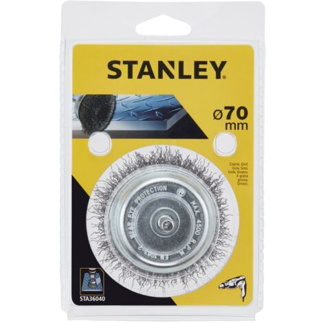 Brosse coupelle ø 75 mm. Tige de 6 mm. Fil épais. Pour une utilisation sur le métal. STANLEY STA36040-XJ