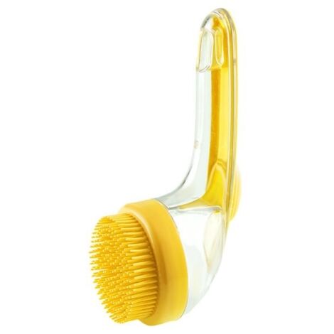 Brosse de bain en silicone souple pour animaux de compagnie, peigne de toilettage pour chats et chiens, longue poignée- jaune