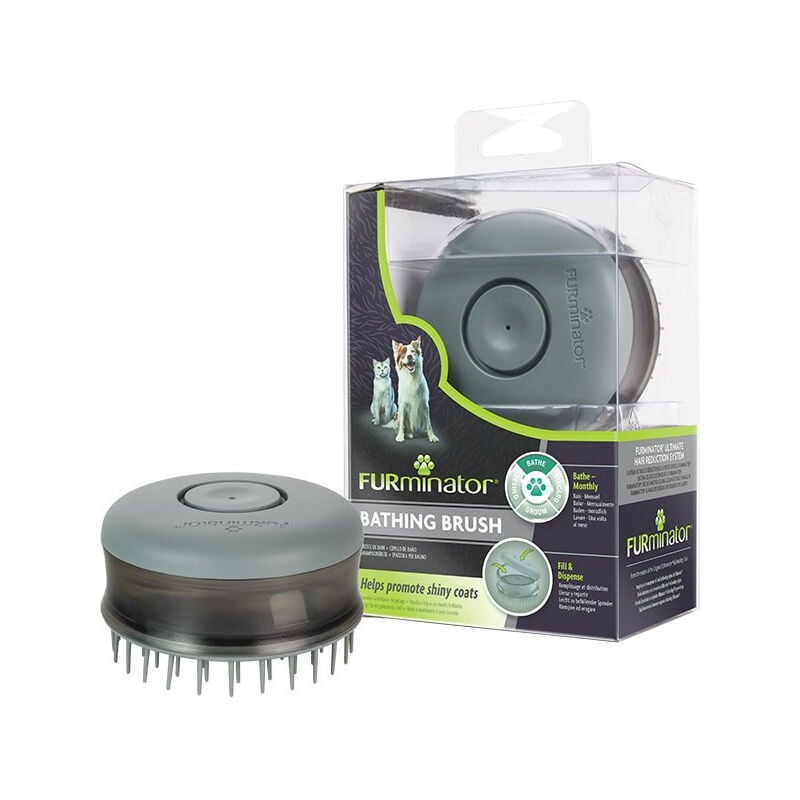 Furminator - Brosse de Bain pour Chiens et Chats – Réservoir à shampoing/après-shampoing et distributeur incorporés - Facilite la répartition –