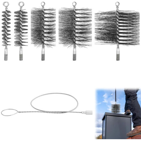 Brosse de Cheminée en Fil d'Acier Avec Tige Filetée, Herisson Ramonage Intérieur et Extérieur 30 mm - 150 mm