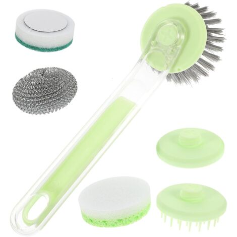 Brosse de cuisine à long manche et éponge à récurer en fil d'acier