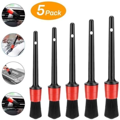 Brosse de detailing pour voiture - Set de 5 - Noir - PP + fibre - Pour intérieur et extérieur
