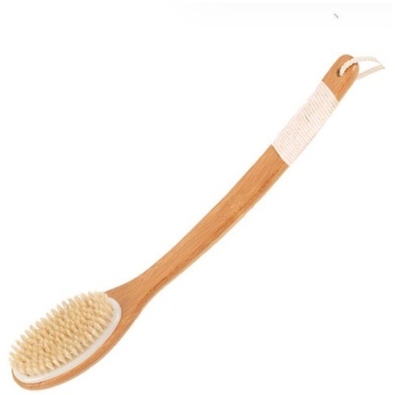 Csparkv - Brosse de Douche, Brosse à dos Long Manche Brosse de Bain en Bambou Poils Naturels Brosse pour le Dos Corps, Brosse dos Douche pour