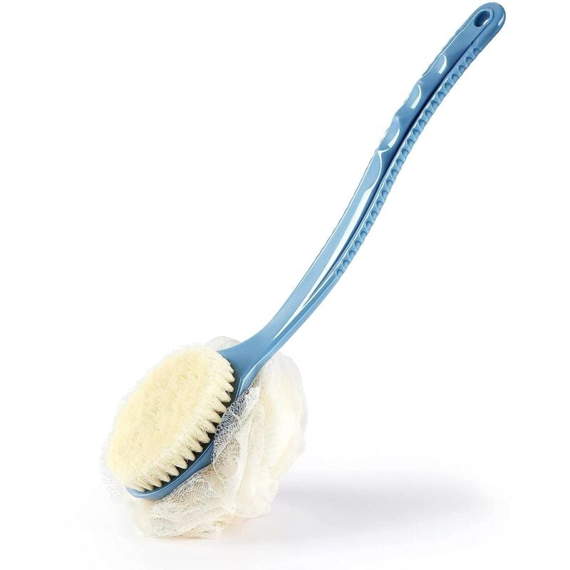 Ersandy - Brosse de douche pour le corps avec poils et luffa, éponge de bain en maille avec long manche incurvé pour bain exfoliant pour la peau