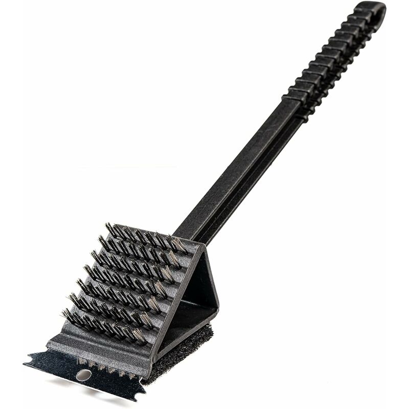 Linghhang - Brosse de gril en fonte 3 en 1 avec spatule et tampon de nettoyage pour gril à gaz ou à charbon Brosse de nettoyage pour gril - black