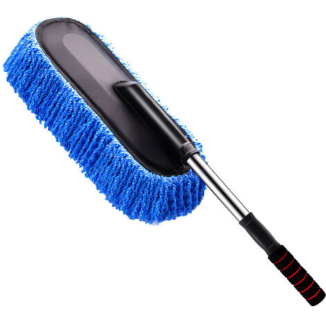 Brosse de lavage auto à long manche - Matière : microfibre chenille - Résistante aux rayures - Télescopique - Convient au nettoyage de la plupart des modèles de voitures. Version télescopique, bleue.