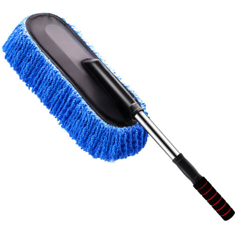 Brosse de lavage auto à long manche - Matière : microfibre chenille - Résistante aux rayures - Télescopique - Convient au nettoyage de la plupart des modèles de voitures. Version télescopique, bleue.