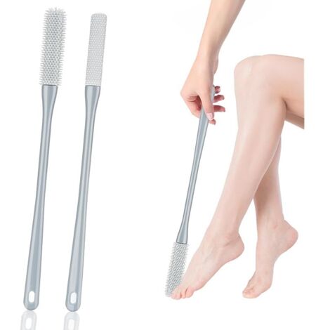 Brosse de lavage des pieds pour la douche en silicone avec long manche - Brosse de massage pour enlever la peau morte - Brosse de douche pour les personnes âgées