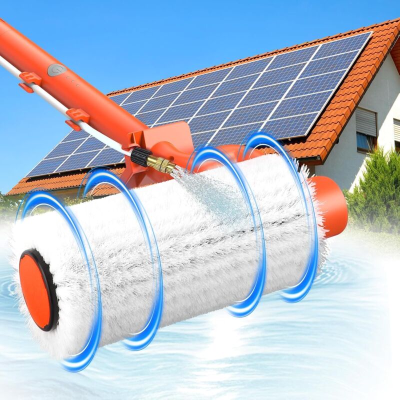 Brosse de Lavage électrique télescopique de 6,5 m - Brosse de Nettoyage électrique à Rouleau avec raccord de Tuyau pour systèmes PV, fenêtres, toits