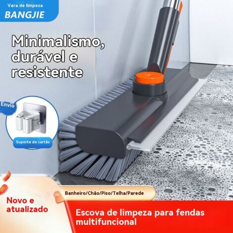 Brosse de nettoyage 3 en 1 à manche long réglable, brosse rigide & grattoir, pour douche terrasse piscine garage cuisine murs decks, blanc, 1 pièce