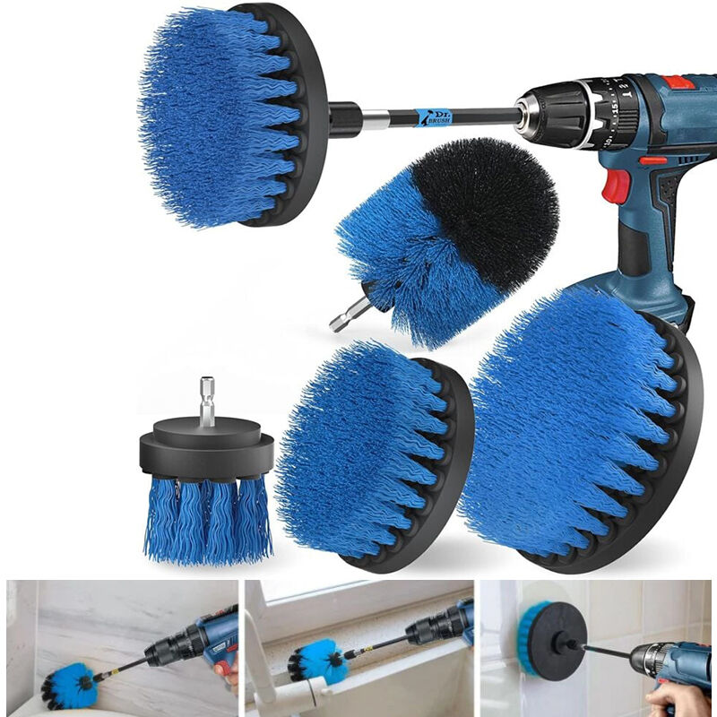 5 Pièces Brosse Perceuse Nettoyage, Brosse Visseuse, Brosse de Forage Puissante pour Carreaux, Cuisine, Sols, Voiture, Baignoire, Bleu(Tête de brosse