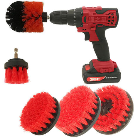 Brosse de Nettoyage, 5 Pièces Brosse Perceuse Nettoyage, Brosse Visseuse, Brosse de Forage Puissante Pour Carreaux, Cuisine, Sols, Voiture, Baignoire（rouge）