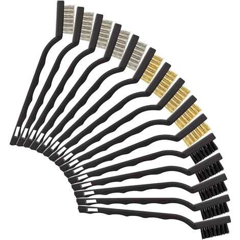 Brosse de nettoyage Brosse Métallique, 5Pcs Brosse Nylon, 5pcs Brosse Laiton, 5pcs Brosse Acier Inoxydable, Brosse Metallique a Main pour Nettoyage Brossage Récurage Rouille Contre Poussière 15pcs (17cm)