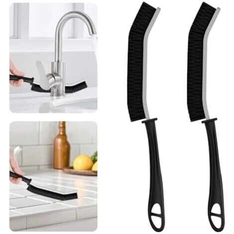 Brosse de Nettoyage d'angle à Poils durs - Brosses Salle Bain, durs, Joint Carrelage, Gadget pour la Maison et Cuisine (2, Noir) Noir
