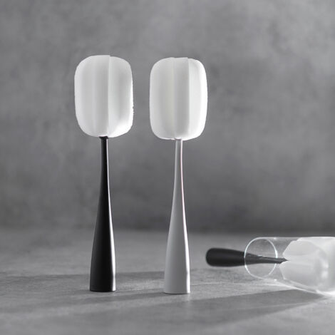 Brosse de nettoyage de biberon à long manche, brosse de nettoyage en éponge, adaptée aux biberons, tasses à café, verres (noir + blanc)