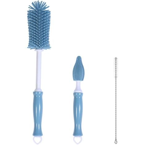 Brosse biberon en siliCône avec manche long (bleu)-Fei Yu