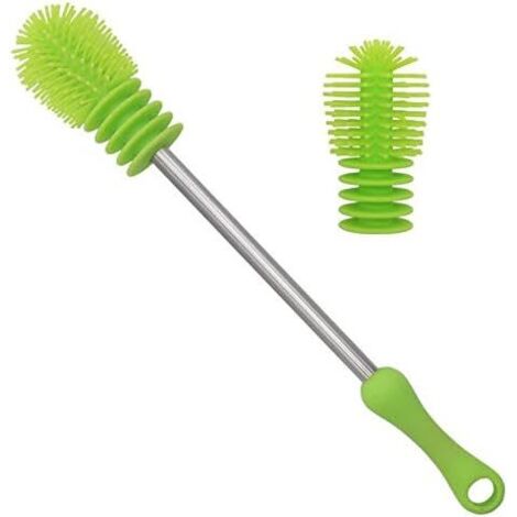 Brosse de nettoyage de biberon en silicone souple à long manche (vert)