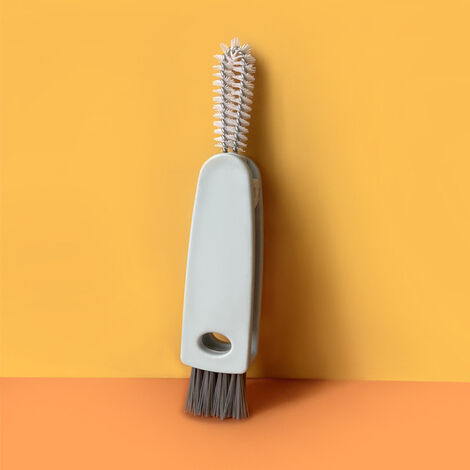 Brosse de nettoyage de couvercle de tasse 3 en 1, brosse de nettoyage de mamelon de biberon, brosse de nettoyage de ménage multifonctionnelle pour les fentes de rainure,Grey
