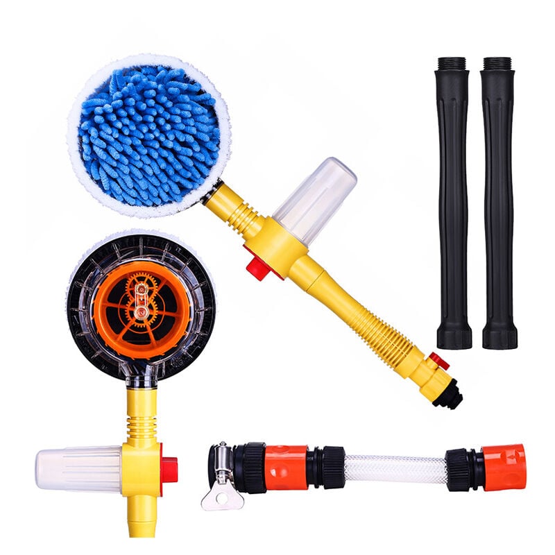 Brosse de Nettoyage de Voiture, Kit de Nettoyage de Voiture, Vadrouille Rotative à 360º, Microfibre Manche Long Brosse de Lavage de Voiture (Jaune)