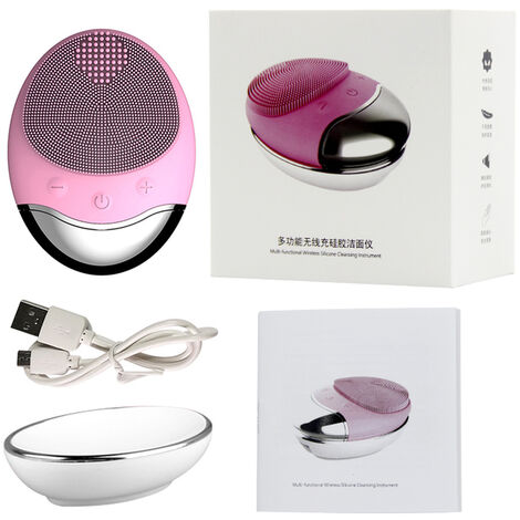Brosse de nettoyage du visage électrique, brosse de nettoyage du visage, soins de la peau, nettoyeur de maquillage, masseur en Silicone, dispositif de nettoyage en profondeur du visage,Pink