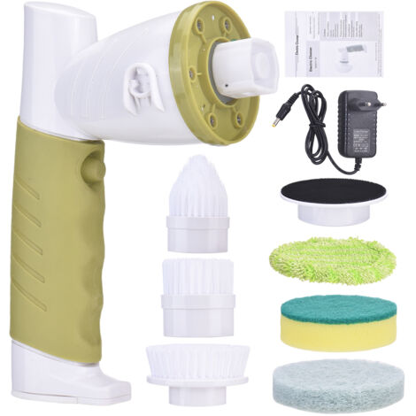 Brosse de nettoyage électrique à rotation, brosse de nettoyage sans fil pour la cuisine et la salle de bain avec 6 embouts,étanche IPX6, prise européenne verte
