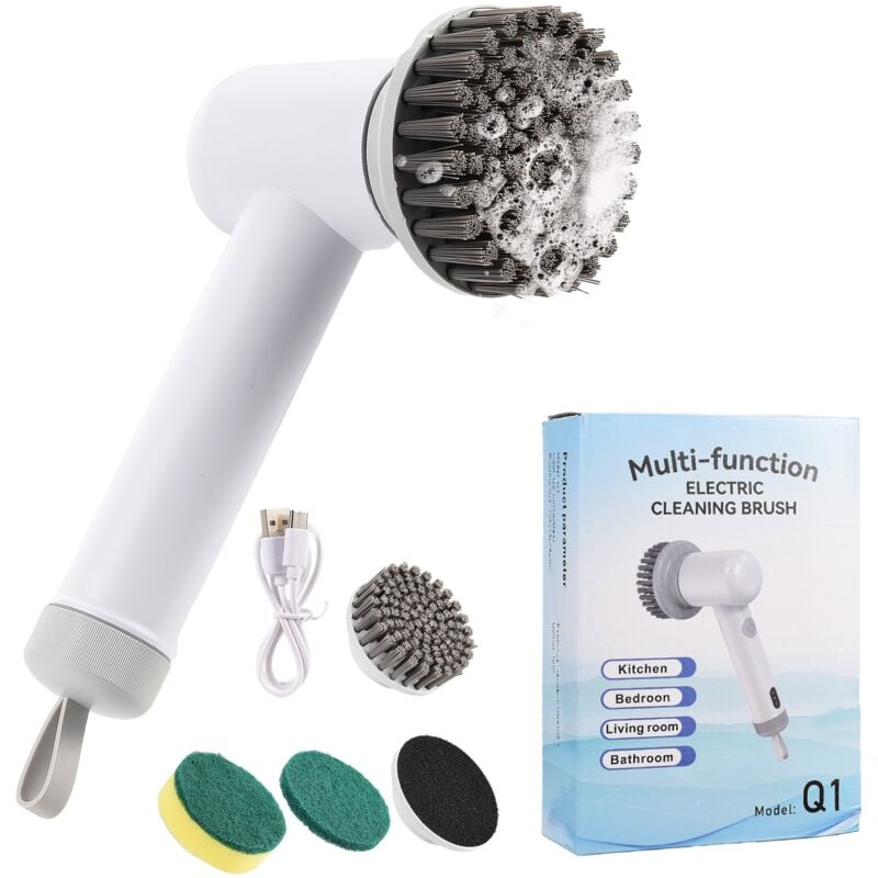 Brosse de nettoyage électrique avec 3 têtes de nettoyage interchangeables, épurateur sans fil à 2 vitesses pour le nettoyage des carreaux de salle de