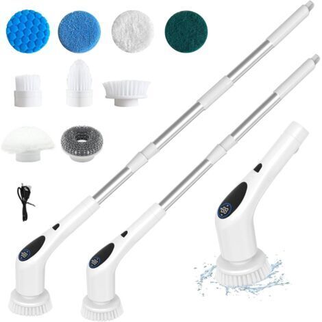 Brosse de nettoyage électrique, brosse à chaussures électrique, brosse de douche, autonomie de 90 minutes, réglage du couple à trois vitesses, avec manche allongé, équipée de 9 têtes de brosse, écran