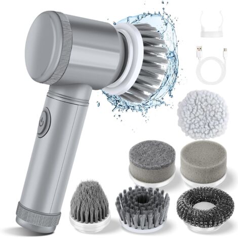 Brosse de nettoyage électrique pour salle de bain avec 6 têtes interchangeables, brosse rotative portative, facile à utiliser sous la douche, pour les sols et les joints