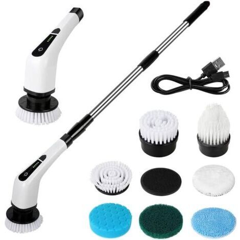 Brosse de nettoyage électrique rechargeable USB – 7 têtes interchangeables – Poignée télescopique – Autonomie 90 minutes – Vitesse 320 tr/min