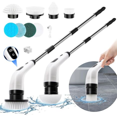 Brosse de nettoyage électrique rotative, brosse de nettoyage sans fil 8 en 1 et brosse de douche à long manche réglable et amovible à 3 niveaux