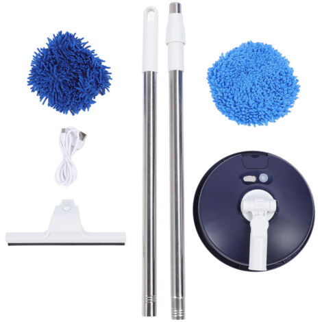 Brosse de nettoyage électrique, rotative, manche télescopique, poils souples (bleu)