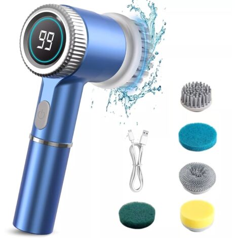 Brosse de nettoyage électrique sans fil 5 en 1, pour un nettoyage efficace des salles de bain, cuisines et voitures.
