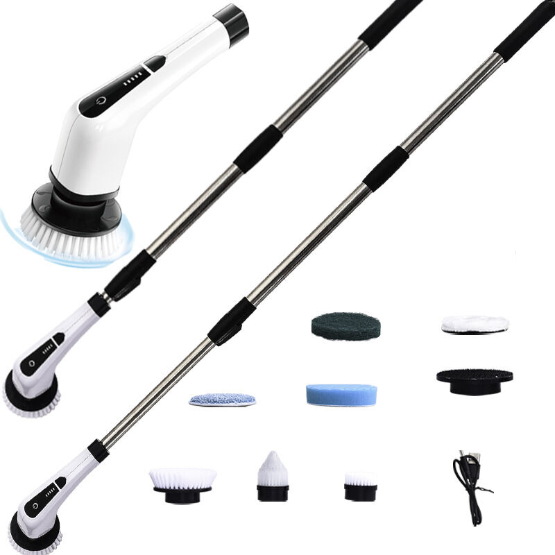 Brosse de nettoyage electrique sans fil 7 en 1 rotative etanche outils de nettoyage de salle de bain avec tige telescopique 7 tetes de brosse