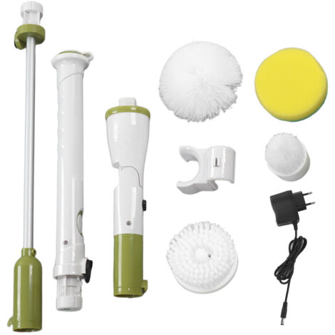 Brosse de Nettoyage Électrique sans Fil à Long Manche - Nettoyant pour Salle de Bain et Sols - 100‑240V avec Prise UE Verte