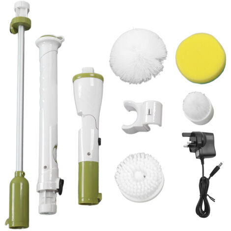 Brosse de Nettoyage Électrique Sans Fil à Long Manche - Nettoyeur Haute Pression pour Salle de Bain et Sol - 100‑240V Vert avec Prise UK