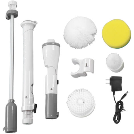Brosse de Nettoyage Électrique Sans Fil à Manche Long, pour Salle de Bain et Sols, 100‑240V avec Prise US, Gris