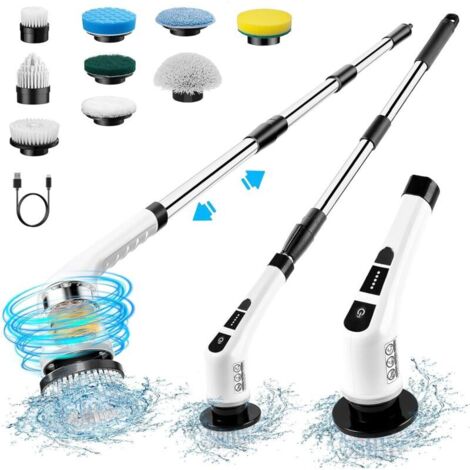 Brosse de nettoyage électrique sans fil, Autolaveuse électrique rotative, Nettoyeur électrique, Brosse de douche avec 9 têtes de brosse remplaçables