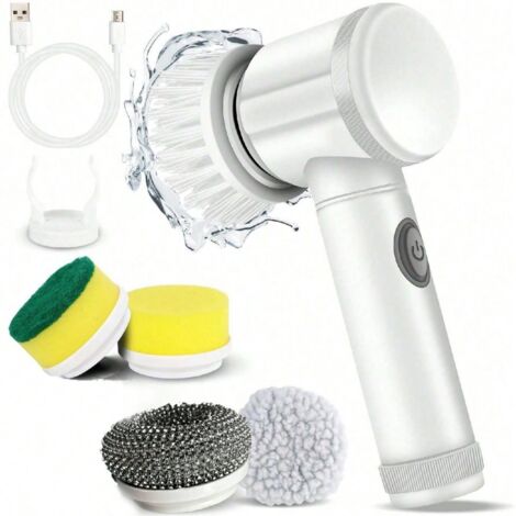 Brosse de Nettoyage Électrique sans Fil avec 5 Têtes Interchangeables - Nettoyeur Puissant pour Carrelage, Salle de Bain, Cuisine et Sols