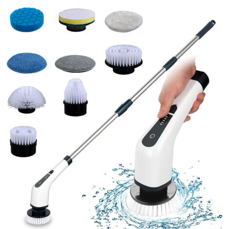 Brosse de Nettoyage électrique sans Fil, Brosse de Nettoyage sans Fil avec 7 ttes de Brosse remplaables, vadrouille lectrique avec poigne rglable pour Salle de Bain, Cuisine, Voiture (Blanc)