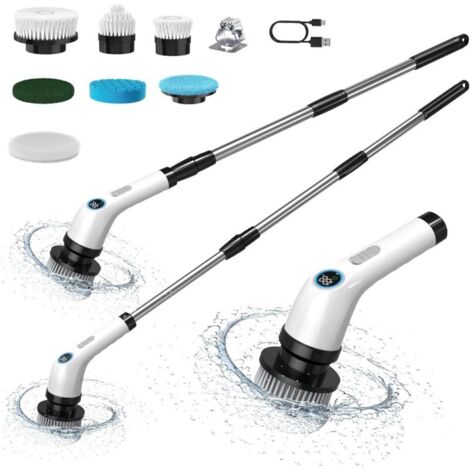 Brosse de nettoyage électrique sans fil de 2000 mAh avec rallonge réglable et 2 vitesses. Brosse rotative électrique pour salle de bain et balcon.