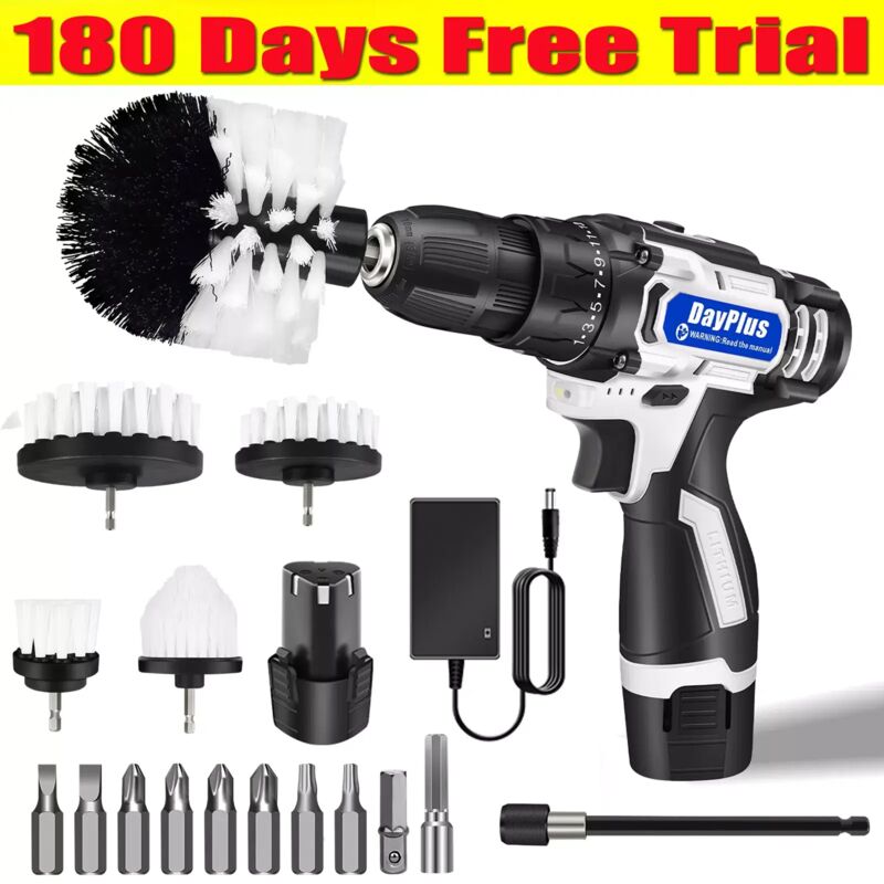 Brosse de nettoyage électrique sans fil Tournevis à percussion Perceuse combinée+ 2X Batterie
