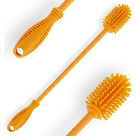 Brosse de Nettoyage en Silicone avec biberon à Long Manche, 31 cm sans BPA, pour biberon, Flacon à Vide, Gourde, Vase, verrerie, Parfait pour Les Petits Cols (Qté1), Ensoleillé