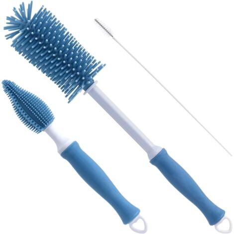 Brosse de nettoyage en silicone pour biberons, manche long de 30 cm.
