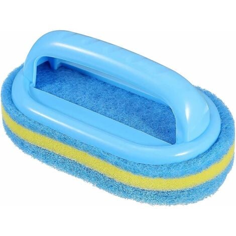 Brosse de nettoyage éponge avec poignée en plastique pour salle de bain, baignoire, salle de bain, cuisine, carrelage et WC - nettoyage rapide (bleu, emballage OPP)
