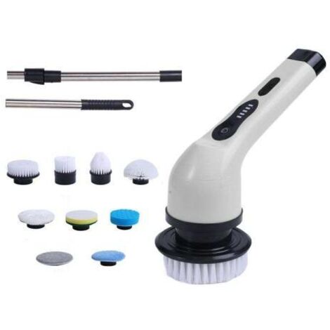 Brosse de Nettoyage lectrique sans Fil, Brosse de Nettoyage sans Fil avec 9 ttes de Brosse remplaables, vadrouille lectrique avec poigne rglable pour Salle de Bain, Cuisine, Voiture (Blanc)