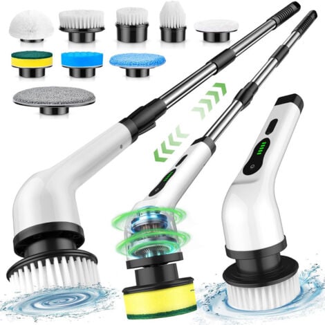Brosse de Nettoyage lectrique sans Fil, Brosse de Nettoyage sans Fil avec 9 ttes de Brosse remplaables, vadrouille lectrique avec poigne rglable pour Salle de Bain, Cuisine, Voiture，  OUYLAF