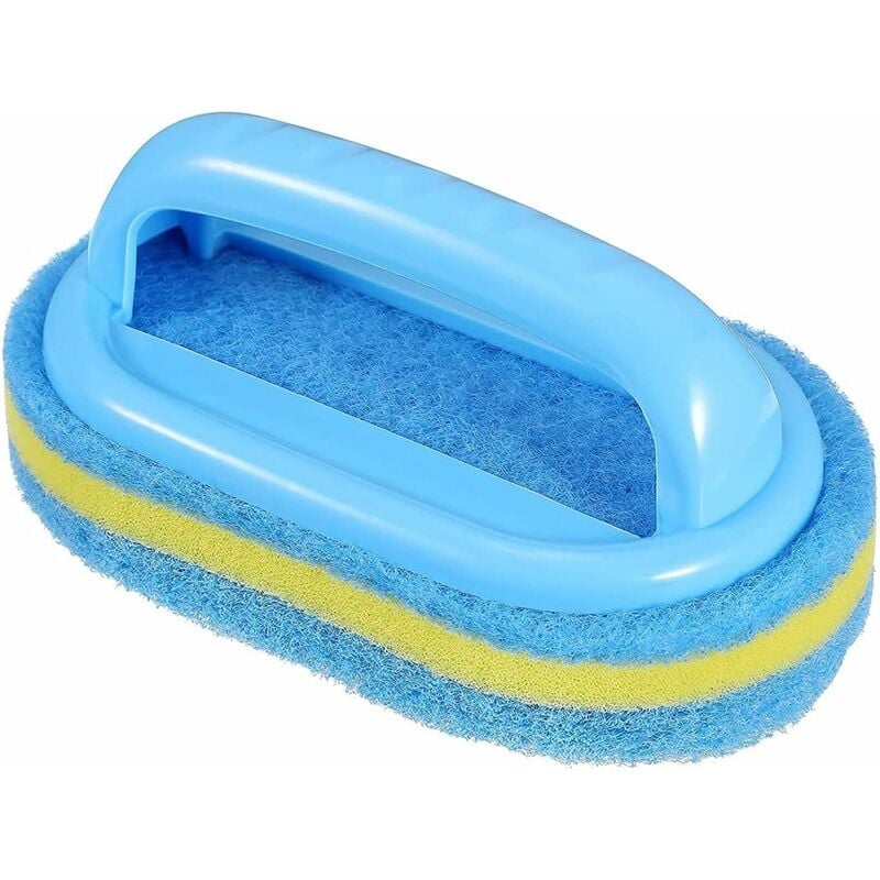 Brosse de nettoyage éponge avec poignée en plastique pour salle de bain, baignoire, salle de bain, cuisine, carrelage et wc - nettoyage rapide (bleu,