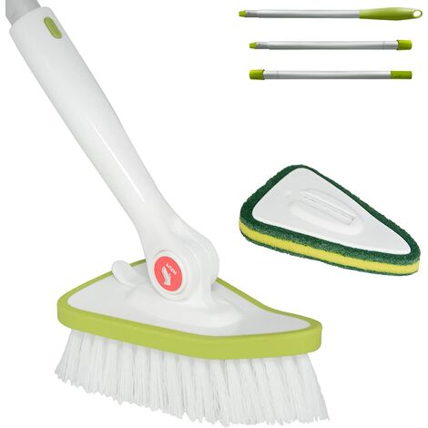 Brosse de nettoyage pour baignoire et carrelage, brosse de nettoyage de douche 2 en 1 avec manche extensible de 150cm de long et tampon de brosse à récurer interchangeable